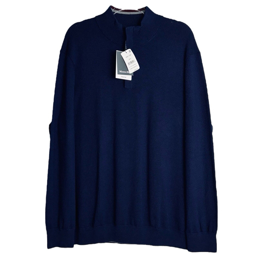 Mizzen+Main Mens 2XL Navy Blue Preston Quarter Zip Sweater $258‎